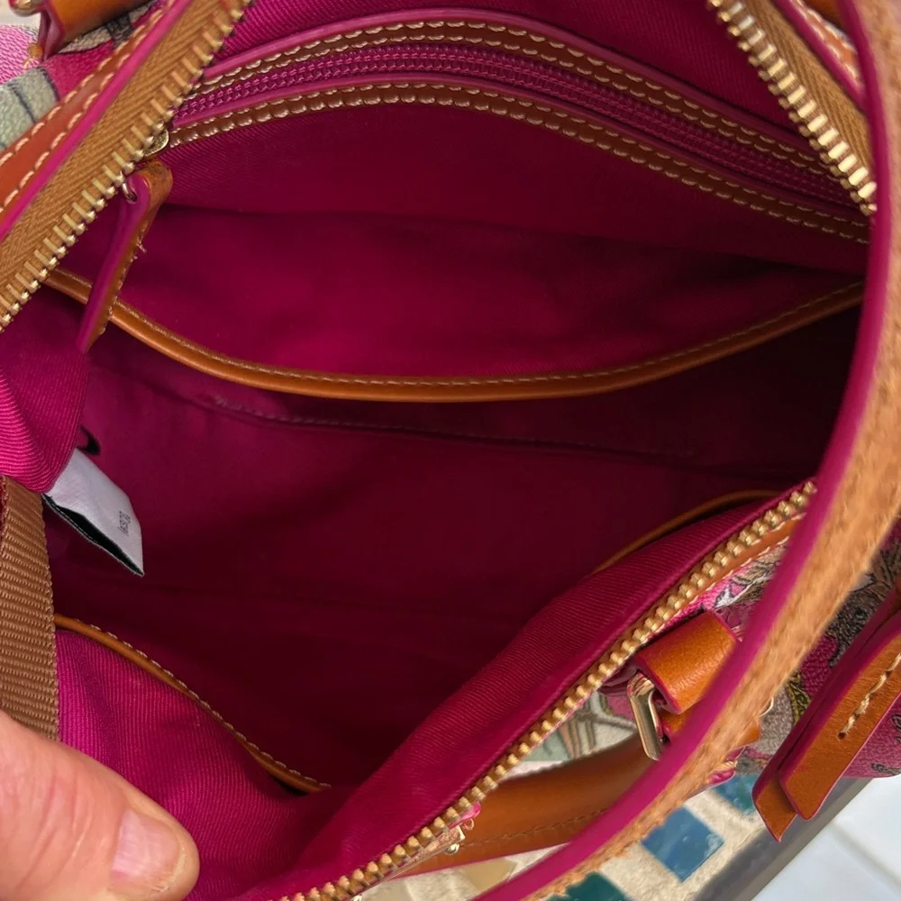 Dooney & Bourke Hot Pink Paris Cats Satchel with Tan Trim - Picture 2 of 9